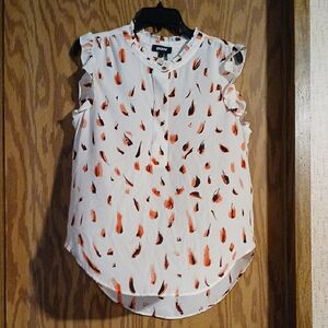 DKNY Women's Ruffle Sleeve Blouse - White and Orange